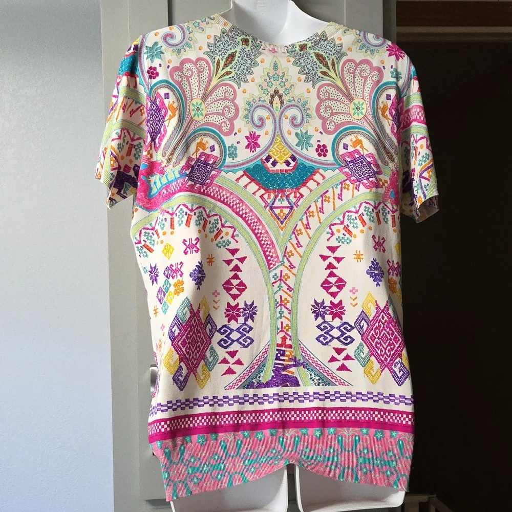 ETRO Milano Silk Pastel Geometric Print Blouse SZ L - Picture 4 of 6